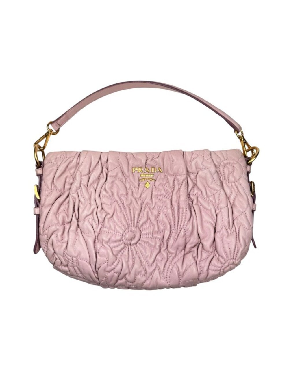 Prada Nappa Leather Shoulder Bag Embroidered Petal Pink Rare Luxury